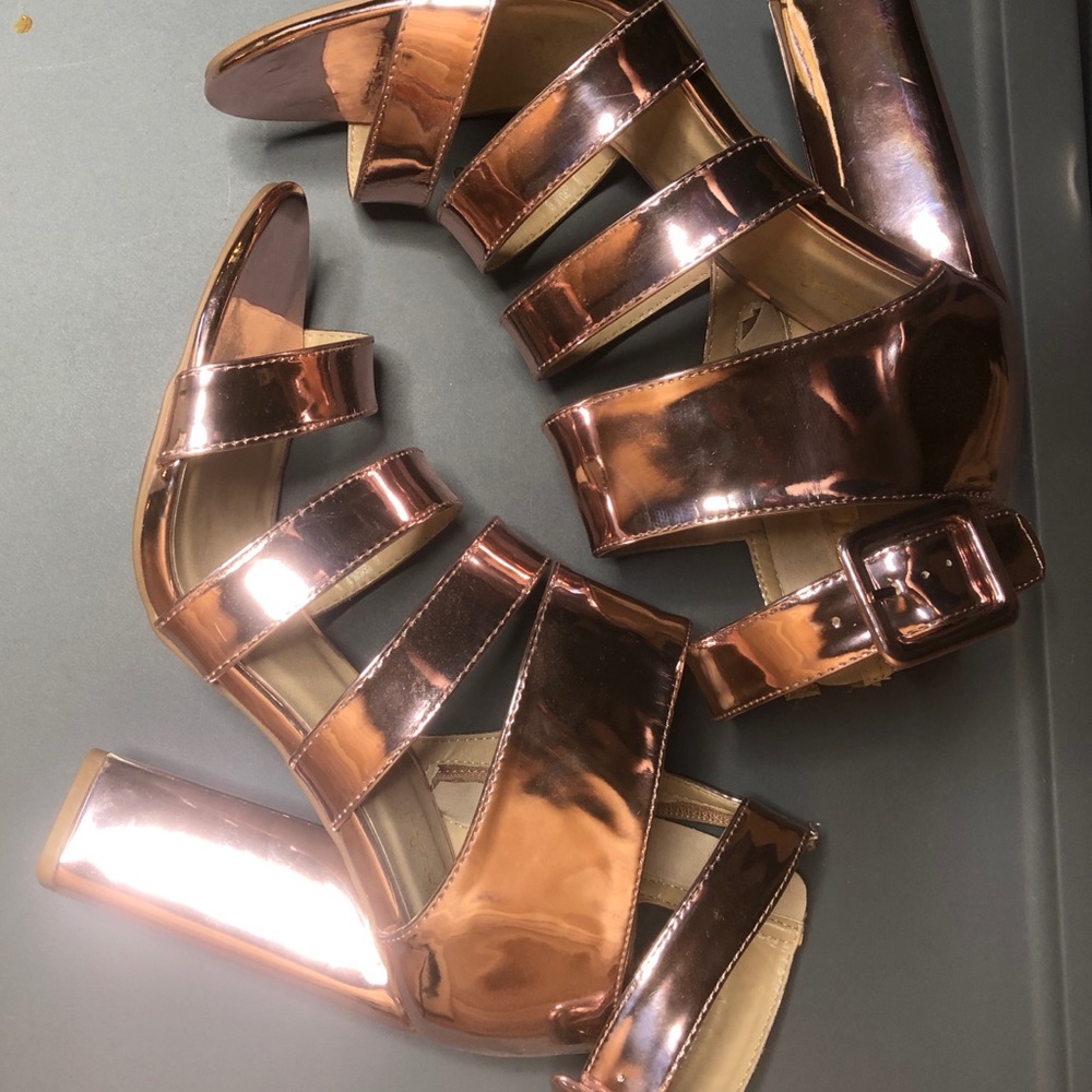 Rose Gold Strappy Chunky Heels - Picture 4 of 6